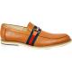 Fratelli Premium Cognac Perforated Leather With Silver Metal Bracelet/ Italian Stripe Loafer Shoes 9040-03
